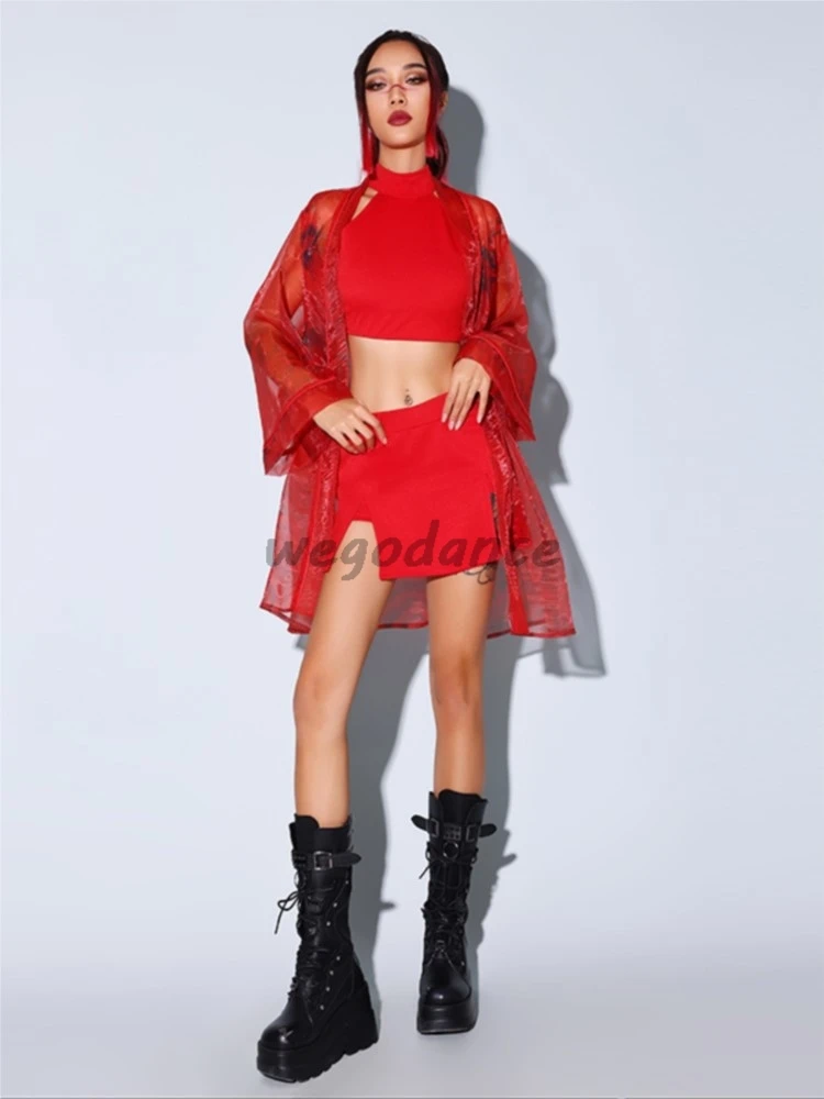 New Jazz Dance Costume Girl Group Singing Red Commercial Cheerleading Clothing For Women