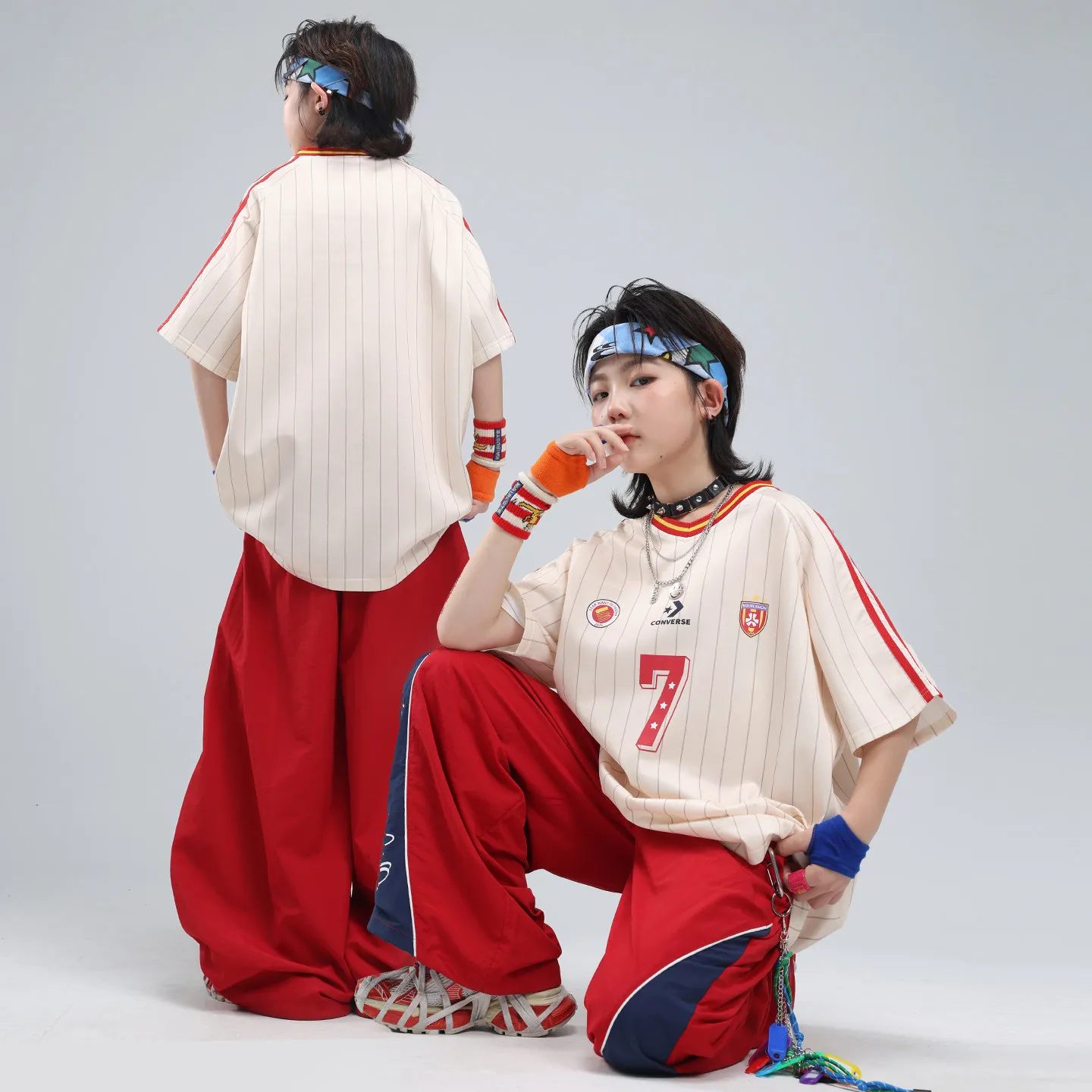 Children Boys Girls Streetwear Hip Hop Short Sleeve Sport  Stripe T-shirt Pants Track Suits Kids T Shirts Trousers Sets Costume
