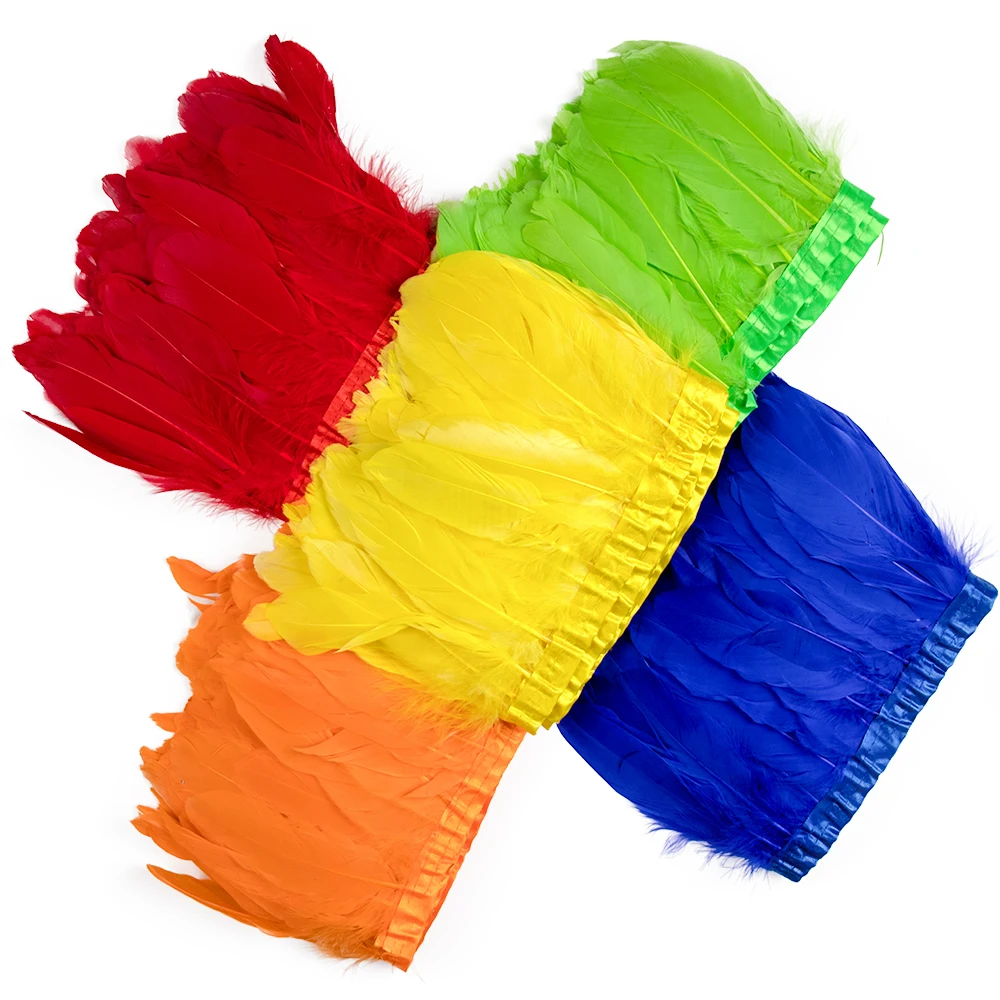 Cinta para ajuste de plumas de ganso de 1M, flecos teñidos naturales para vestido de novia, manualidades DIY, accesorios de costura, decoración de adornos de ganso de 15-20cm