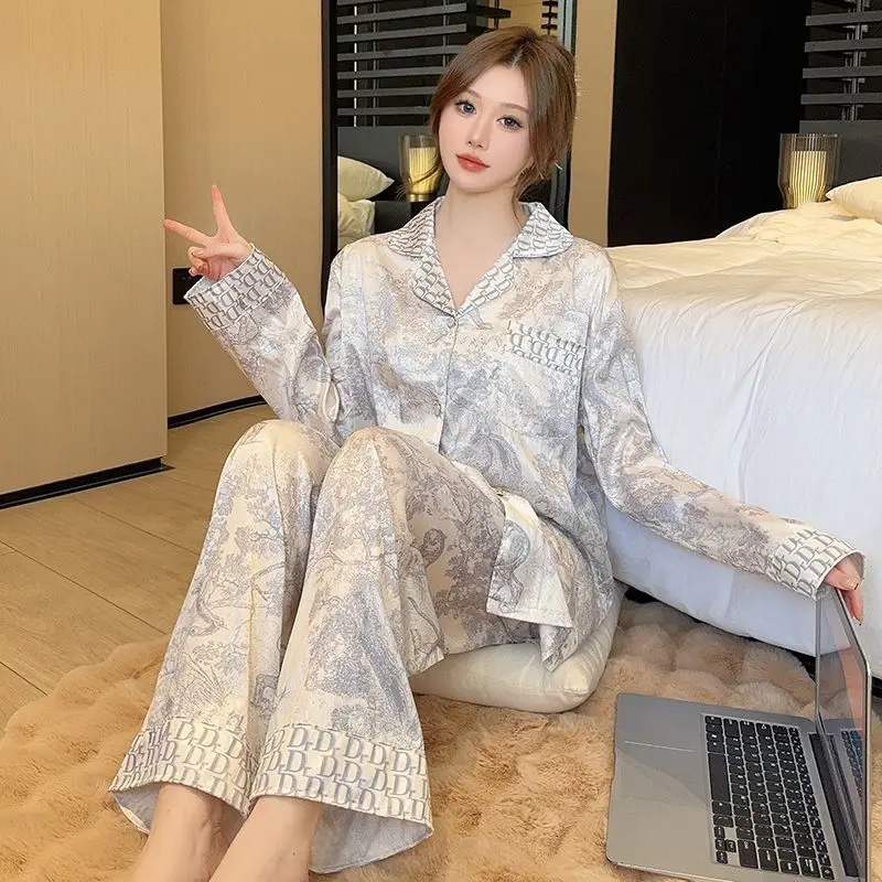 Luxury pajama sets long sleeve silk pyjamas femme 2025 new Chic High-end pijama feminina Fashion sleepwear