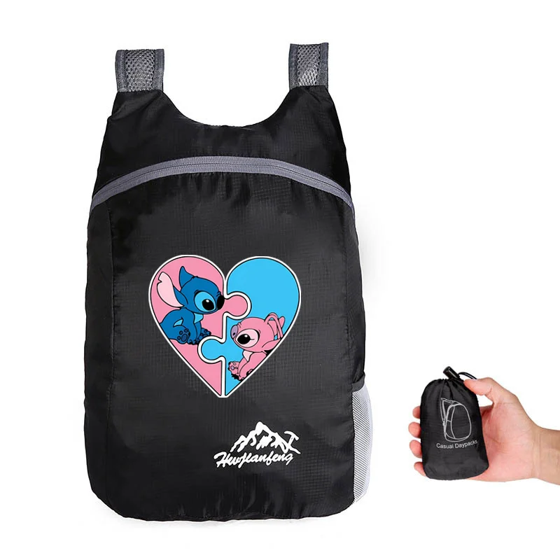 Disney lilo & stitch esporte ao ar livre viagem portátil dobrável mochila saco de armazenamento casual escalada sacos traseiros para homens mulheres softpack