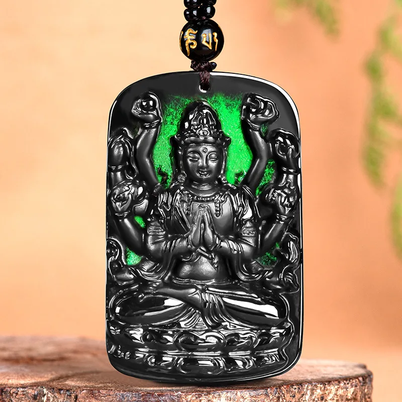 Black Myanmar Jade Bodhisattva Pendant Necklace Men Real Jewelry Designer Amulet Vintage Man Stone Natural Burmese Jadeite