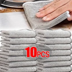 10/1pcs Steel Wire Cleaning Cloths Double-layer Non-stick Oil Grid Dish Rags Kitchen Pan Pot Dishes Coffee Stain Rag Dishcloth