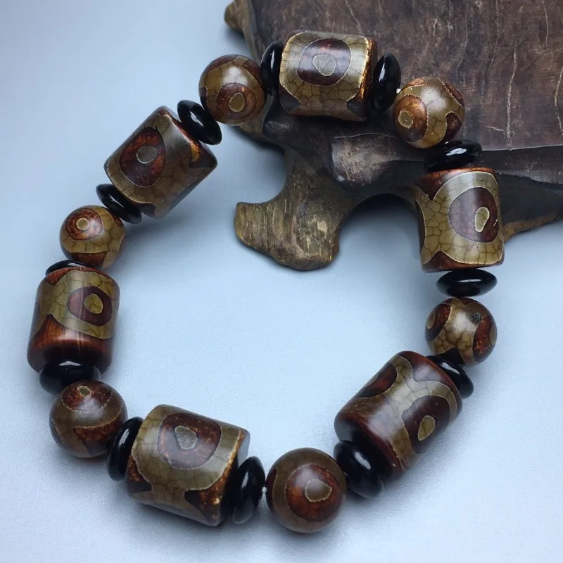 

New Dzi Three-eyed Dzi Bracelet Transfer Bead Agate Stone Men's and Women's Jewelry Bracelets
