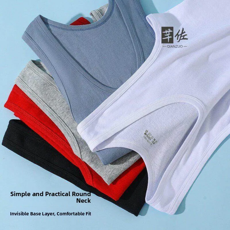 Men's Pure Cotton Vest round Neck Underwear Summer Base Layer Shirt Elderly Full Cotton Sweatshirt Comfortable Skin-friendly