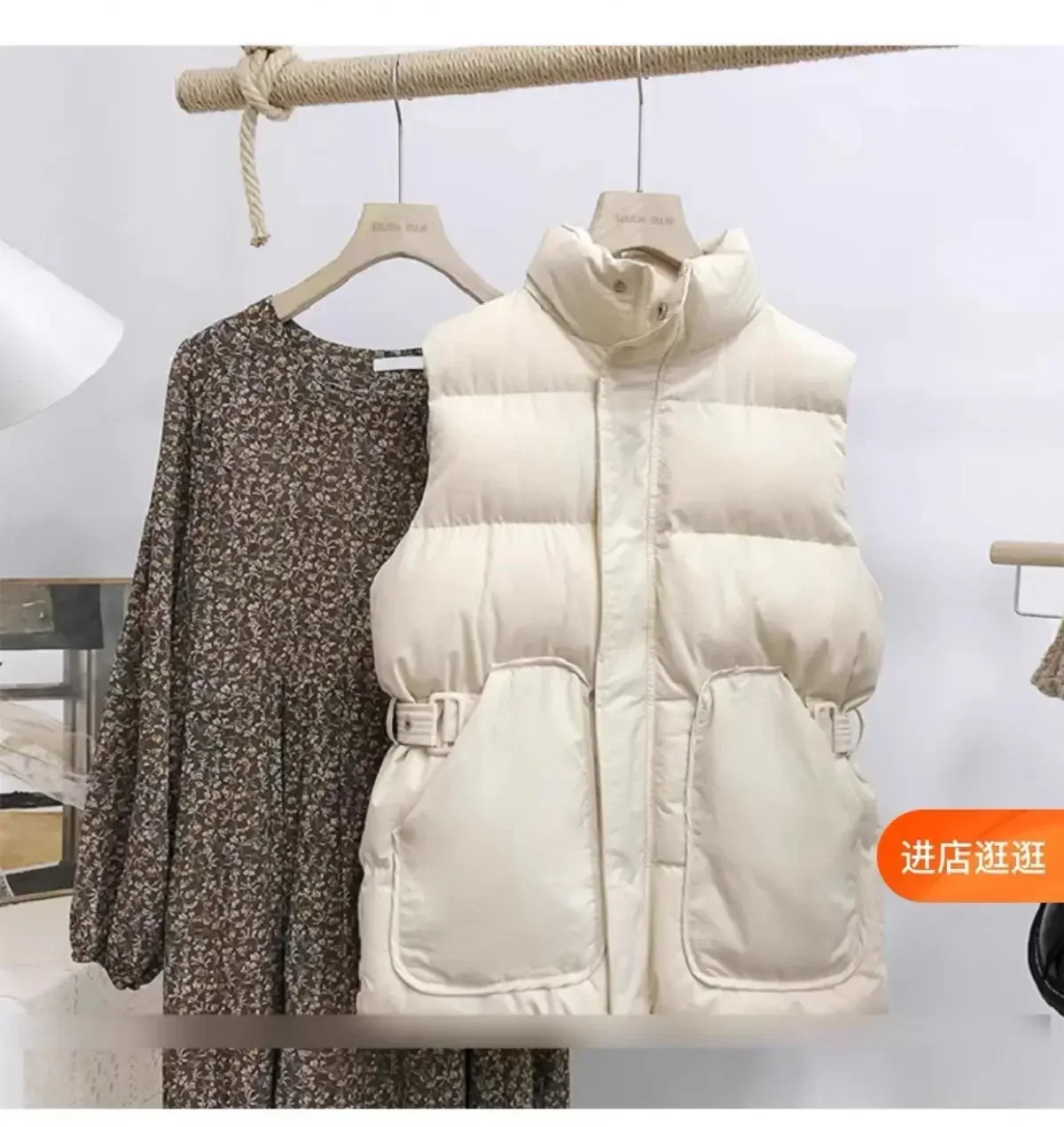 New Down Padded Vest Autumn Winter Women's Korean Version Loose Cotton Vest Stand Collar Solid Color Waist Vest Coat