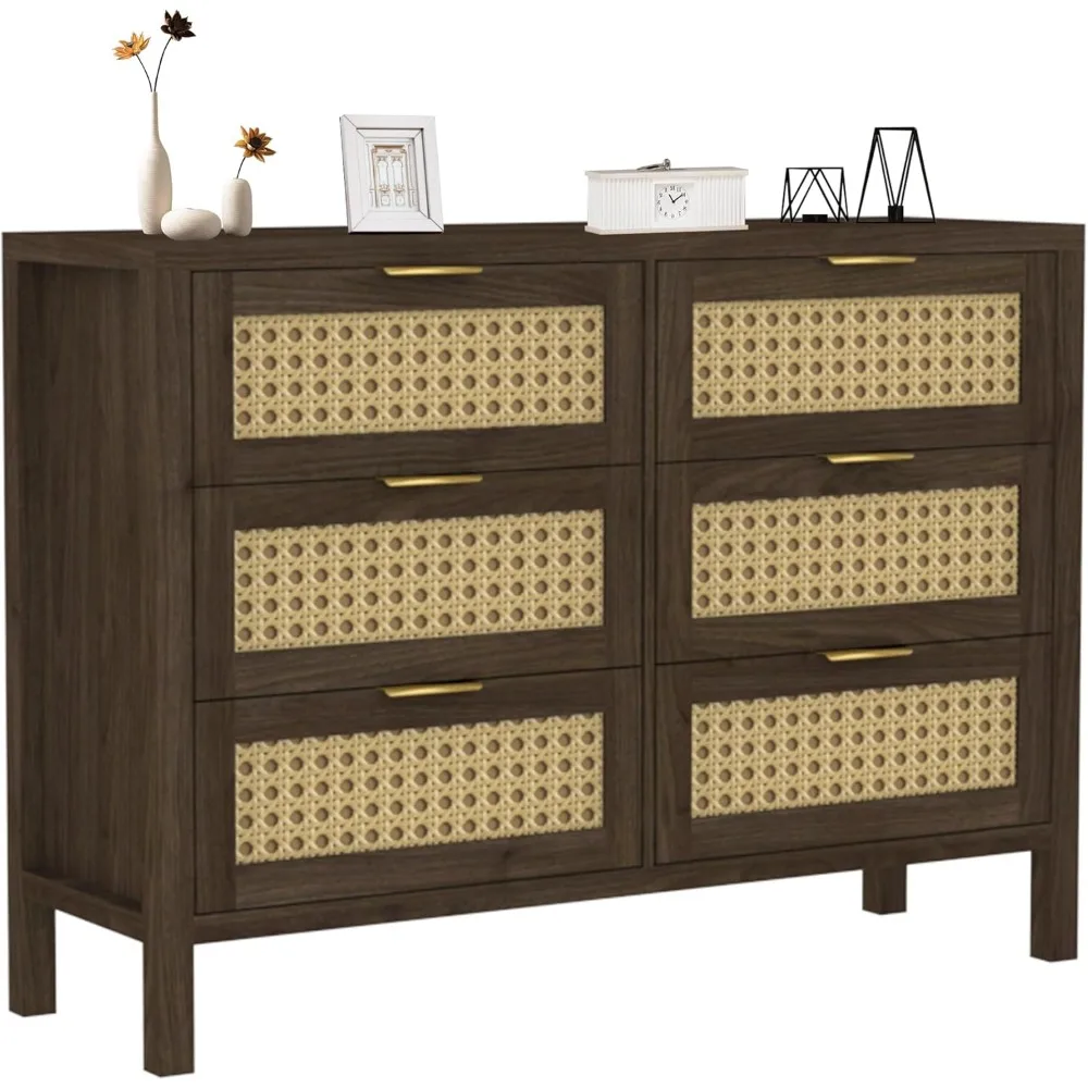 خزانة بلوط أنيقة ذات 6 أدراج مع مقابض ذهبية لغرفة النوم والممر