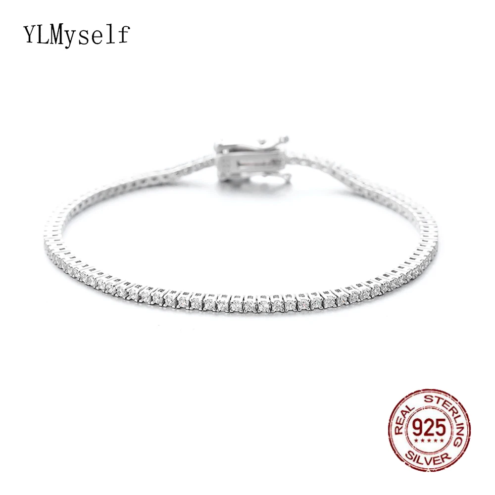 

Real Silver 1.5mm White Cubic zircon Fine Jewelry Anniversary Wedding Gift 15/16/17CM Pure 925 Silver Tennis Bracelet for Women