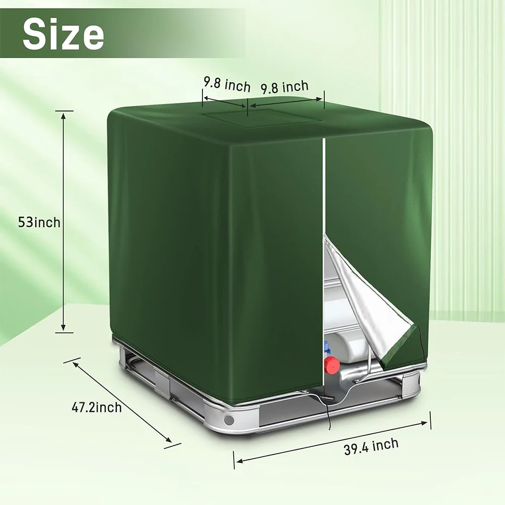 Zipper IBC Tote Cover 330 Gallon for 210D Oxford Cloth 1000L Outdoor Water Tank Protective Cover Dust and Sun (Black /Green)