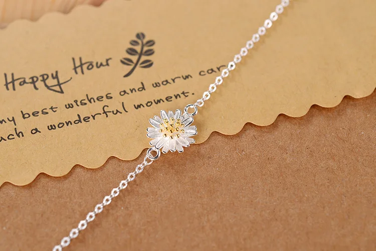 Hot Sale Fashion Jewelry 925 Sterling Silver Bracelets Daisy Stylish Ethnic Style Female Bracelets