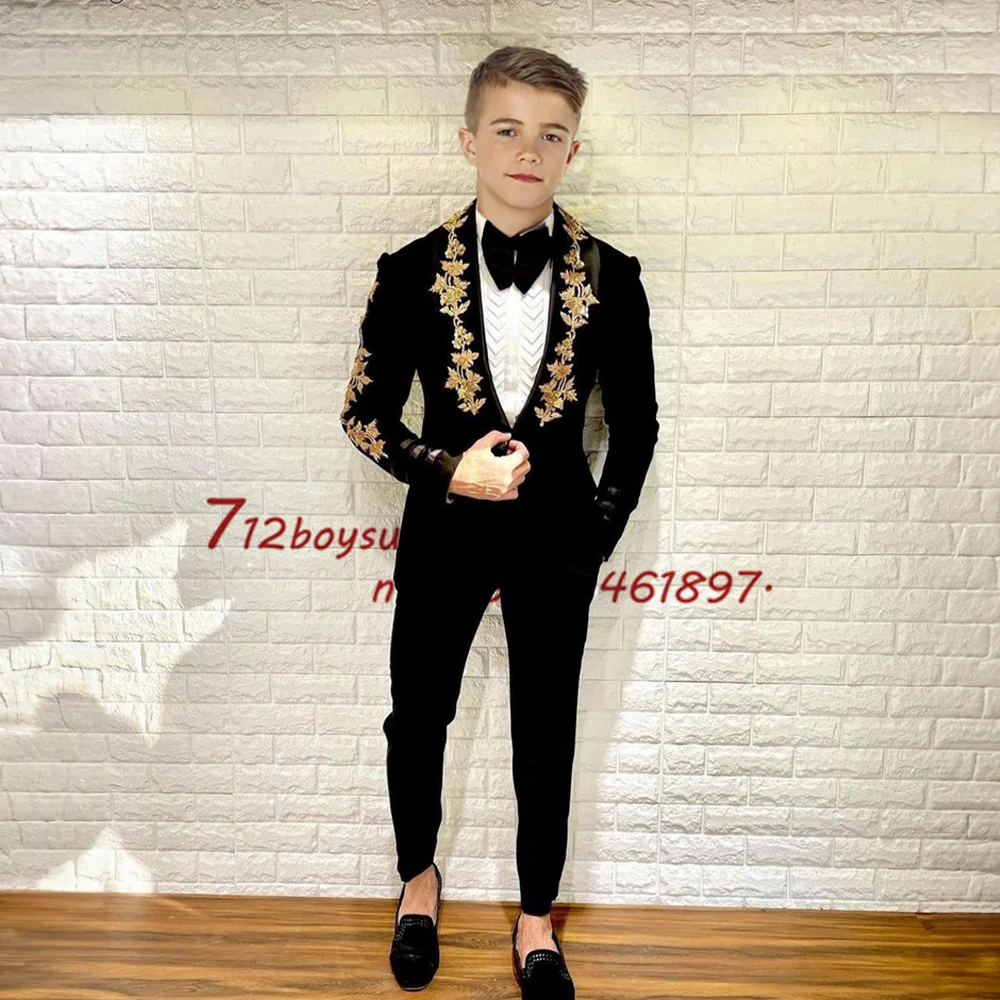 

Velvet Boys Suit 2 Pieces Embroidery Jacket Pants Set Festival Wedding Tuxedo 2-16 Years Old Kids Blazer Customized Clothes