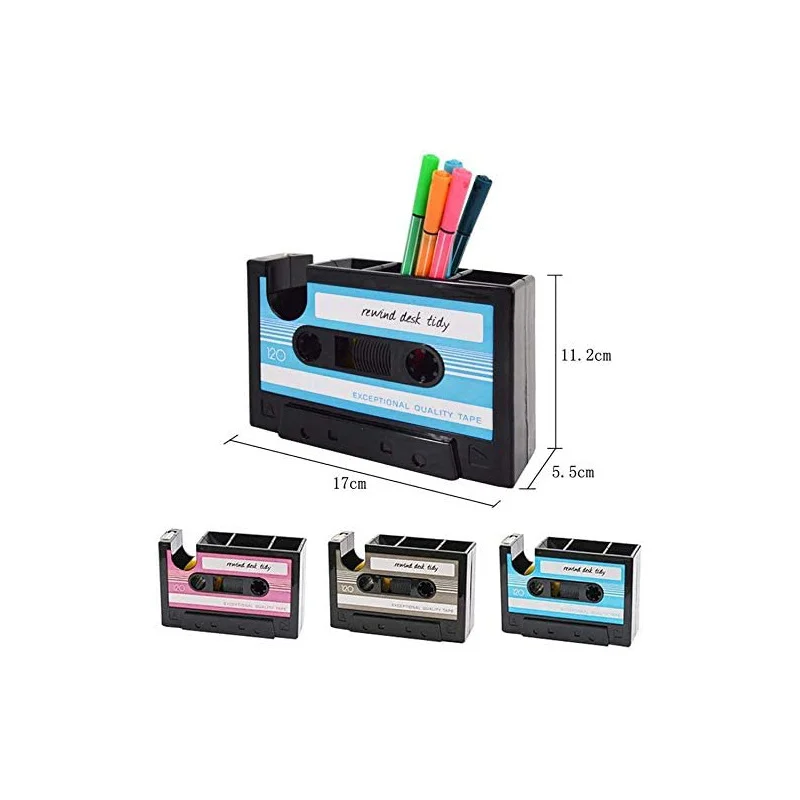 Multifunctional Tape Pen Holder Pencil Pot Storage Container Desk Stationery Organizer Retro Cassette Dispenser for Office Home