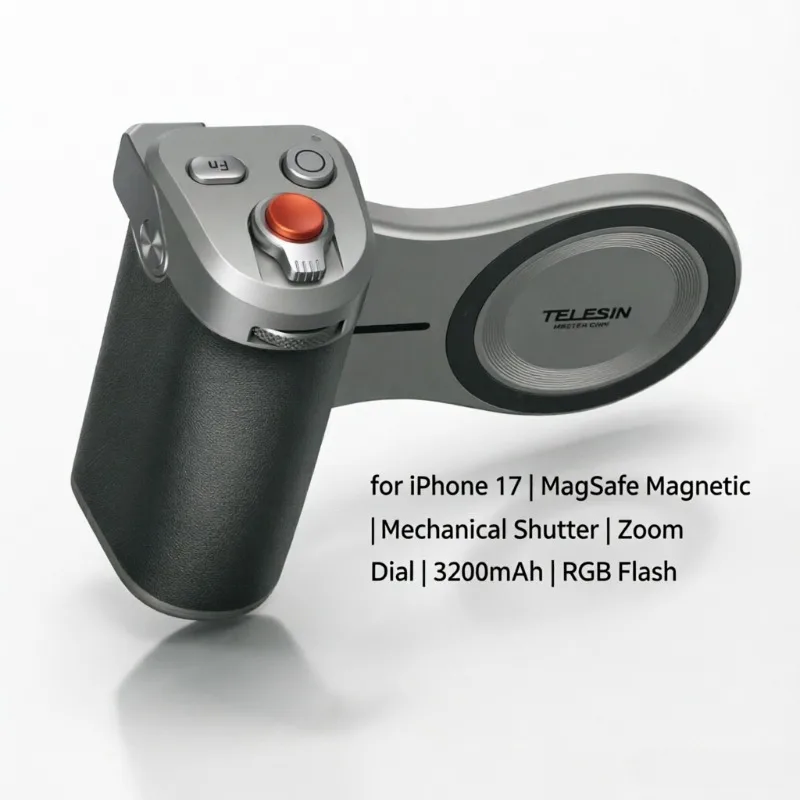 TELESIN Pro Shot Grip for IPhone 17 18 Pro/Max , Magnetic, Mech Shutter, Zoom Dial, 3200mAh, RGB Flash, CNC Dial, Reef Color APP