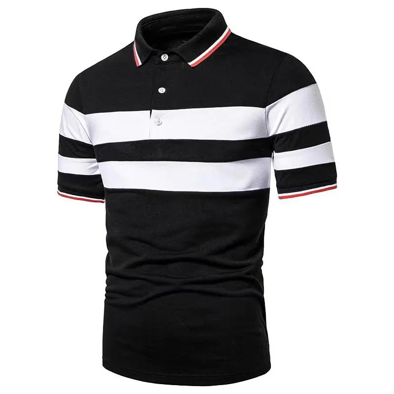 2024 New European and American men\'s threaded polo short sleeved splicing seasonal casual men\'s clothing for foreign trade