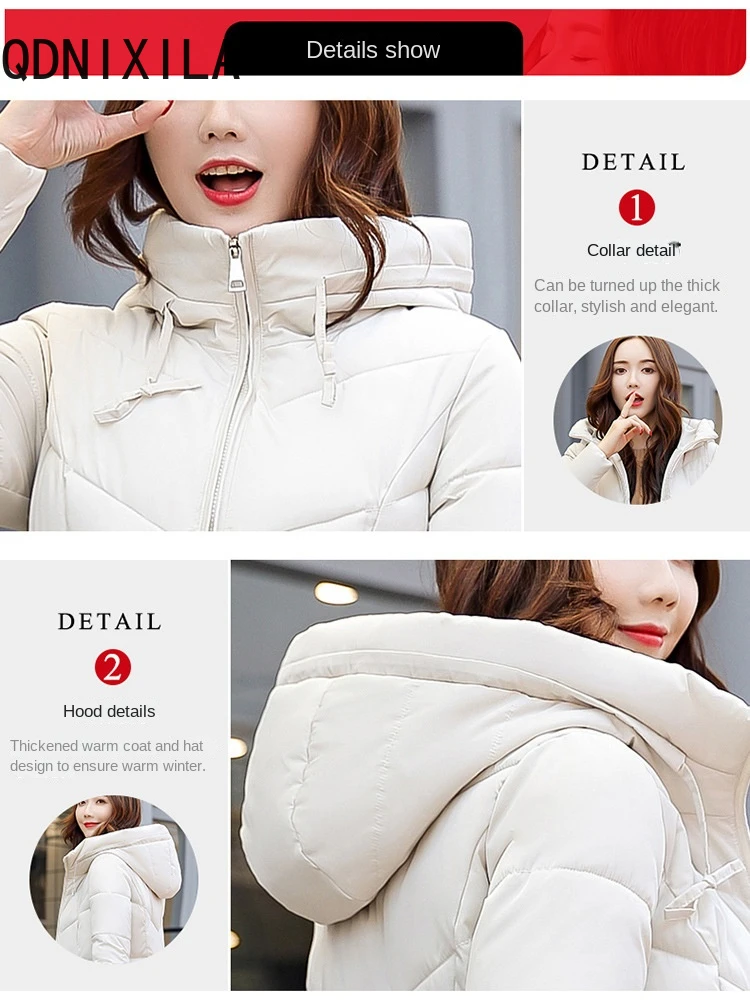 Jacket Women Korean Long Over-the-knee Hooded Cotton-padded Clothes Jacket Fashion Casual New Winter Khaki Coat Women 2024