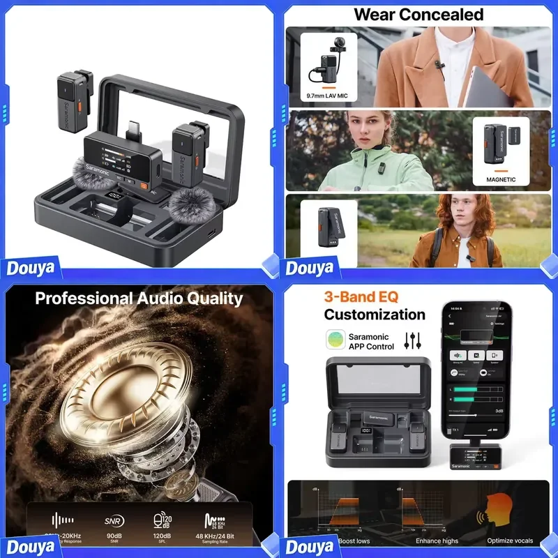 Saramonic Air Wireless Lavalier Microphone for 15/16 Android 300m Range 25H Battery Life Noise Cancellation for
