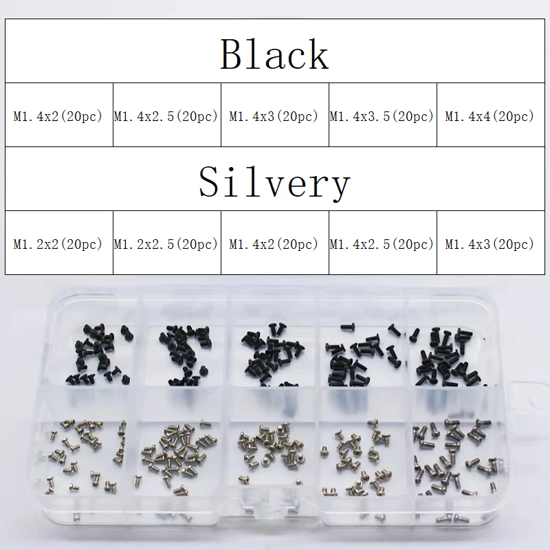 200/500/2000pc M1.2 M1.4 Small Mini Micro Cross Phillips Head Screw Bolt Black/Nickel Plated for Laptop Phone Set Assortment Kit