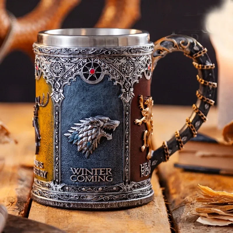 

Thrones Song of Blood and Fire Mug Embossed Beer Mug Large Capacity whiskey Wine stainless