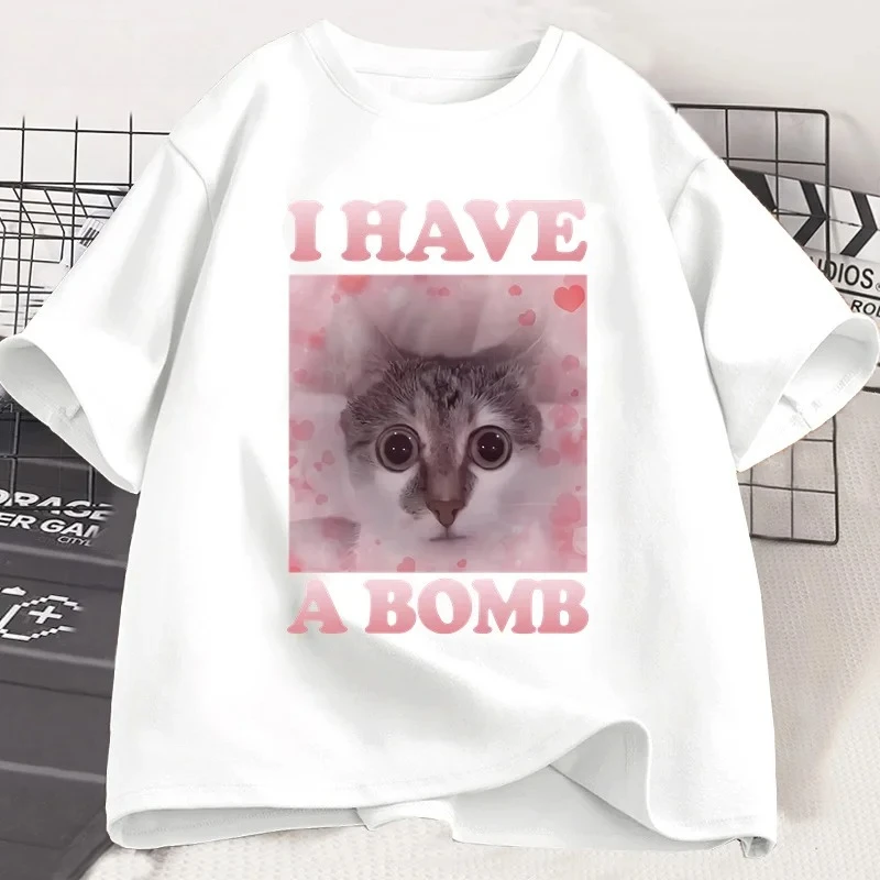 

Футболка I Have A Funny Cat Dank Meme, женская футболка Cat Lover, рваная уродливая футболка, повседневная женская футболка с коротким рукавом и графикой