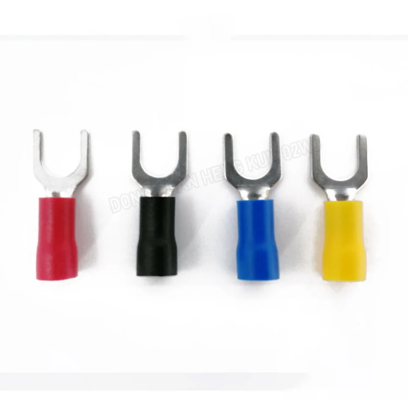 SV Series Cold Crimp Terminal Fork U/Y Type Insulated Spring PVC Sheath Electrical Connectors - Black Red Yellow Blue
