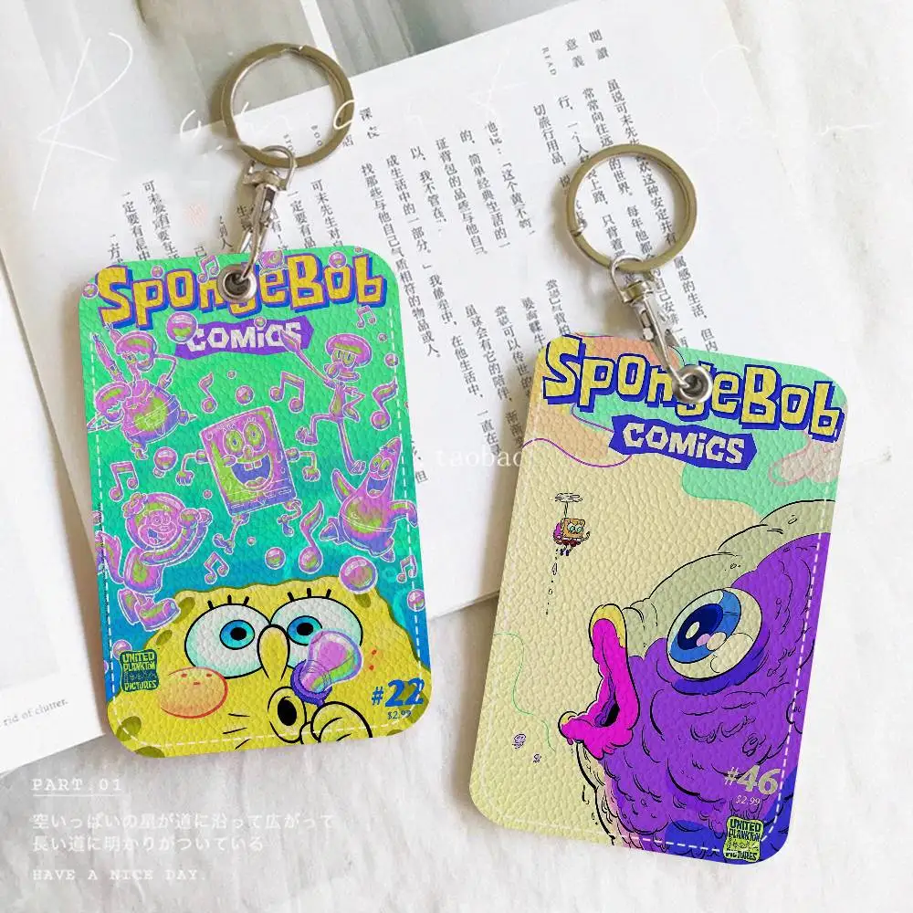 

Держатель для карт из ПУ в стиле аниме S-Sponge B-Bob с брелоком — надежная защита для банковских карт, проездных на метро и автобус, чехол для карт
