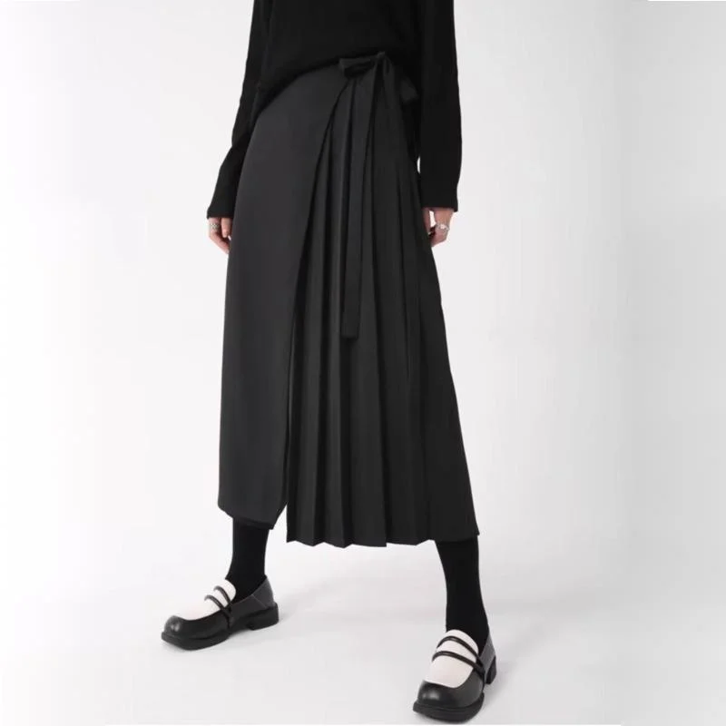 HKSH Fake Two-piece Irregular Skirts Pants Casual Wide Leg Women's Tide Spring Summer China-Chic Dark Chic Pleated  Loose HK3644