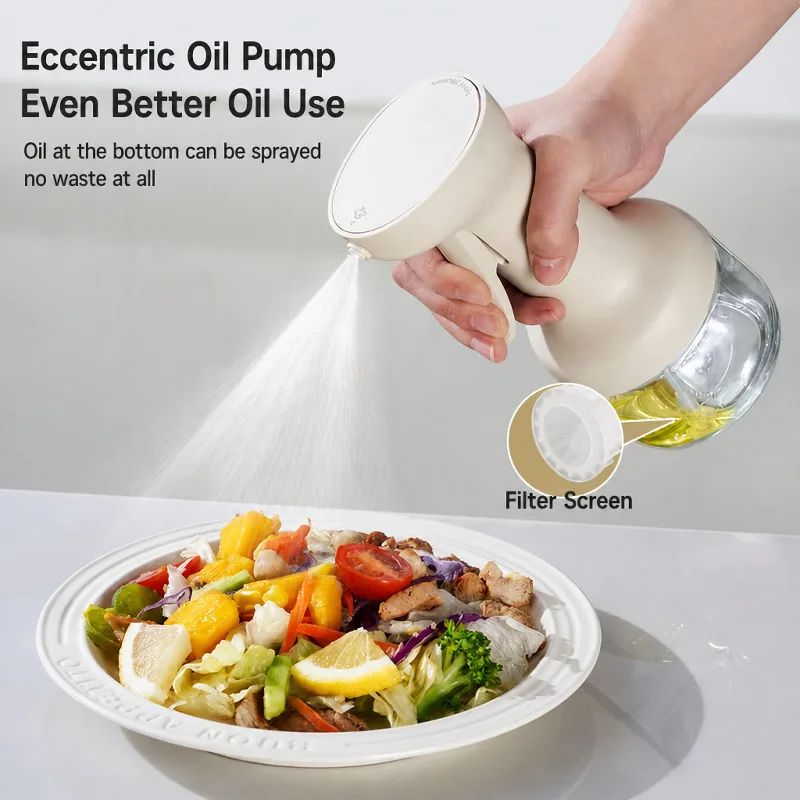 280ml/450ml Glass Oil Sprayer Bottle Press Type Atomized Oil Dispenser Non Sticky Household Kitchen Oil Spray Tool