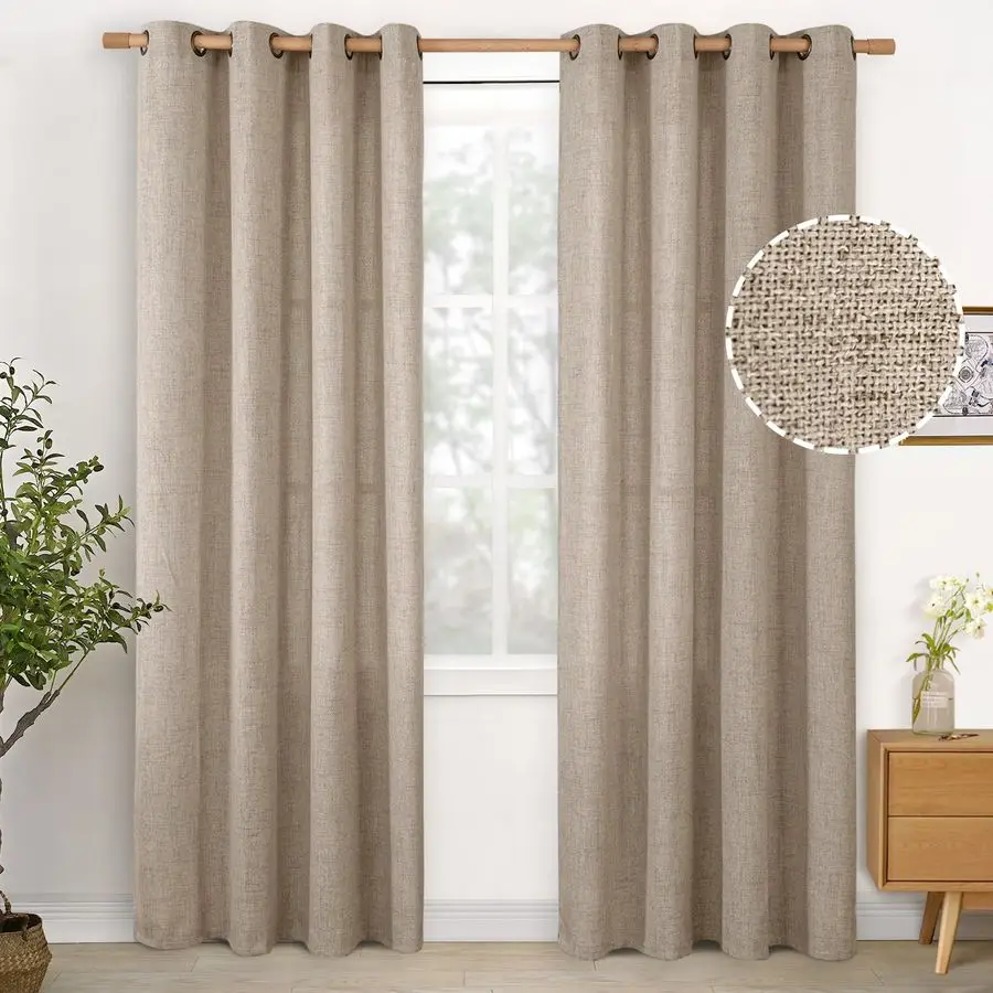 

Льняные шторы из овсяной ткани, 84 дюйма в длину, 2 панели для гостиной, полупрозрачные занавески из мешковины с бронзовыми люверсами, светопропускающие.