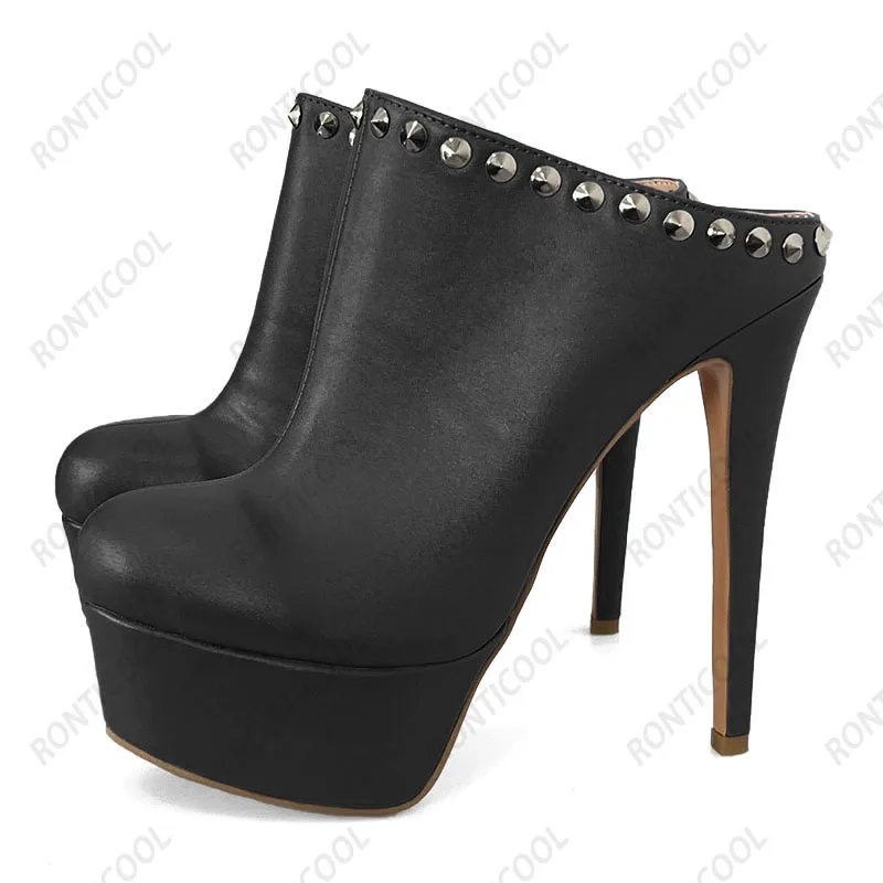 

Ronticool/женские туфли-лодочки на платформе, пикантные туфли на шпильке с заклепками и круглым носком, красивые клубные туфли цвета фуксии, женские размеры США, большие размеры 35-52