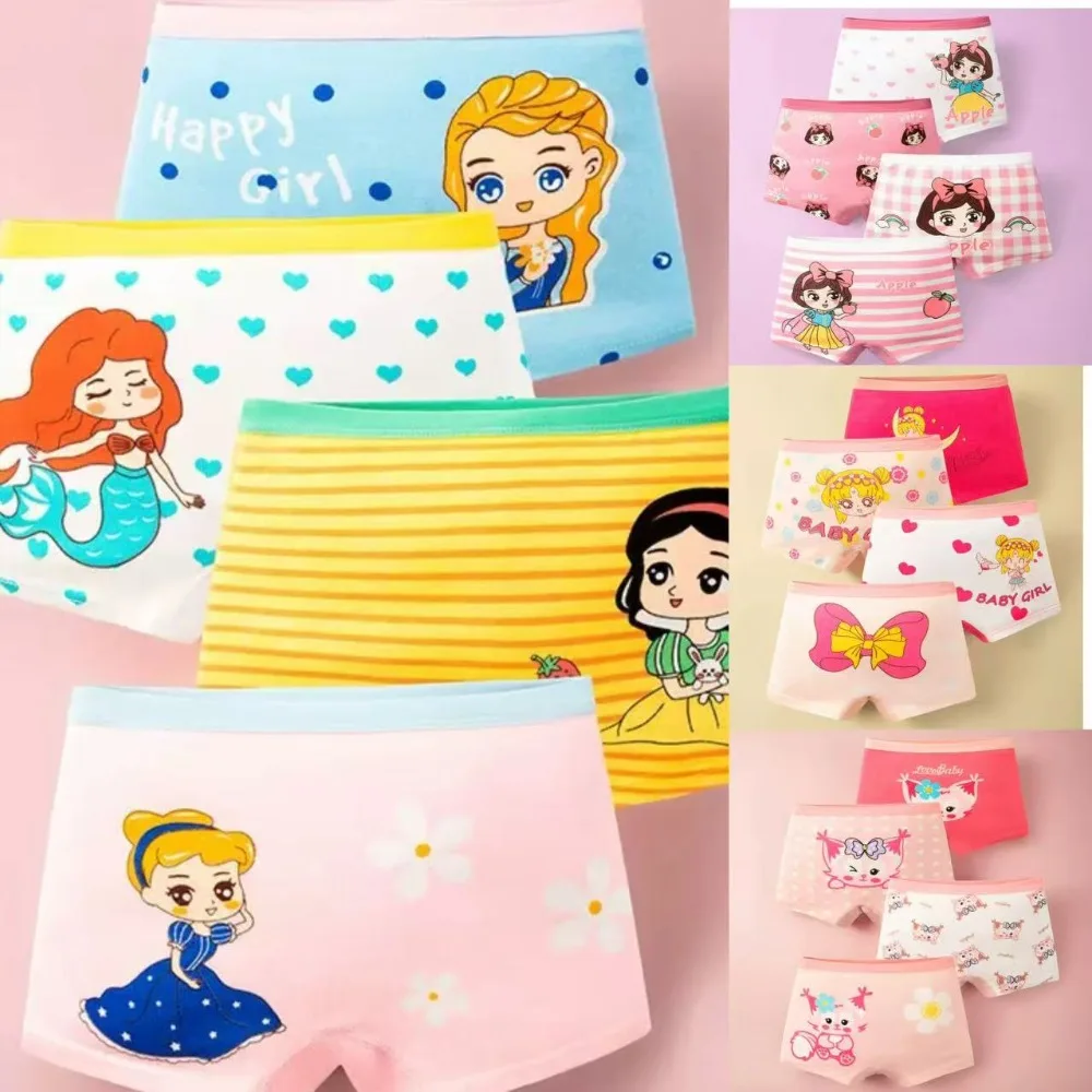 4pcs/Bag New Girls Cartoon Print Boxer Briefs Soft Cotton Kids Underwear Breathable Toddler Girl Panties Children Underpants Set