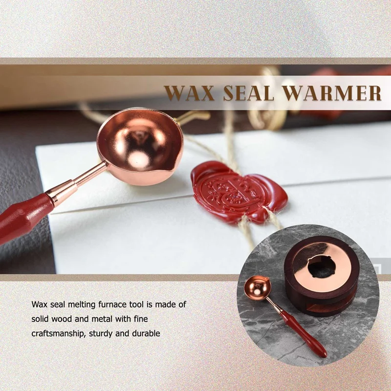 Wax Seal Warmer, Sealing Wax Furnace Tool With Solid Wood Melting Spoon For Melting Wax Seal Sticks Or Sealing Wax Beads