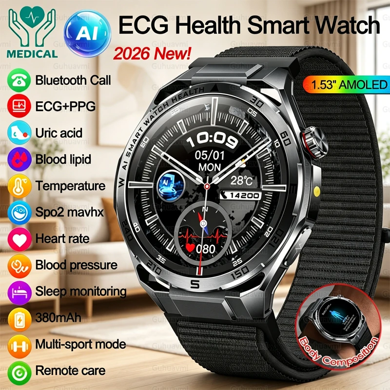 2026 New 1.53-inch Medical Grade AI Health Smart Watch ECG B
