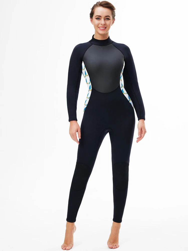 Wetsuit 3mm Neoprene One Piece Wet Suits Womens Neoprene Full Body Long Sleeves Back Zipper Swimsuit for Scuba Diving Swimming