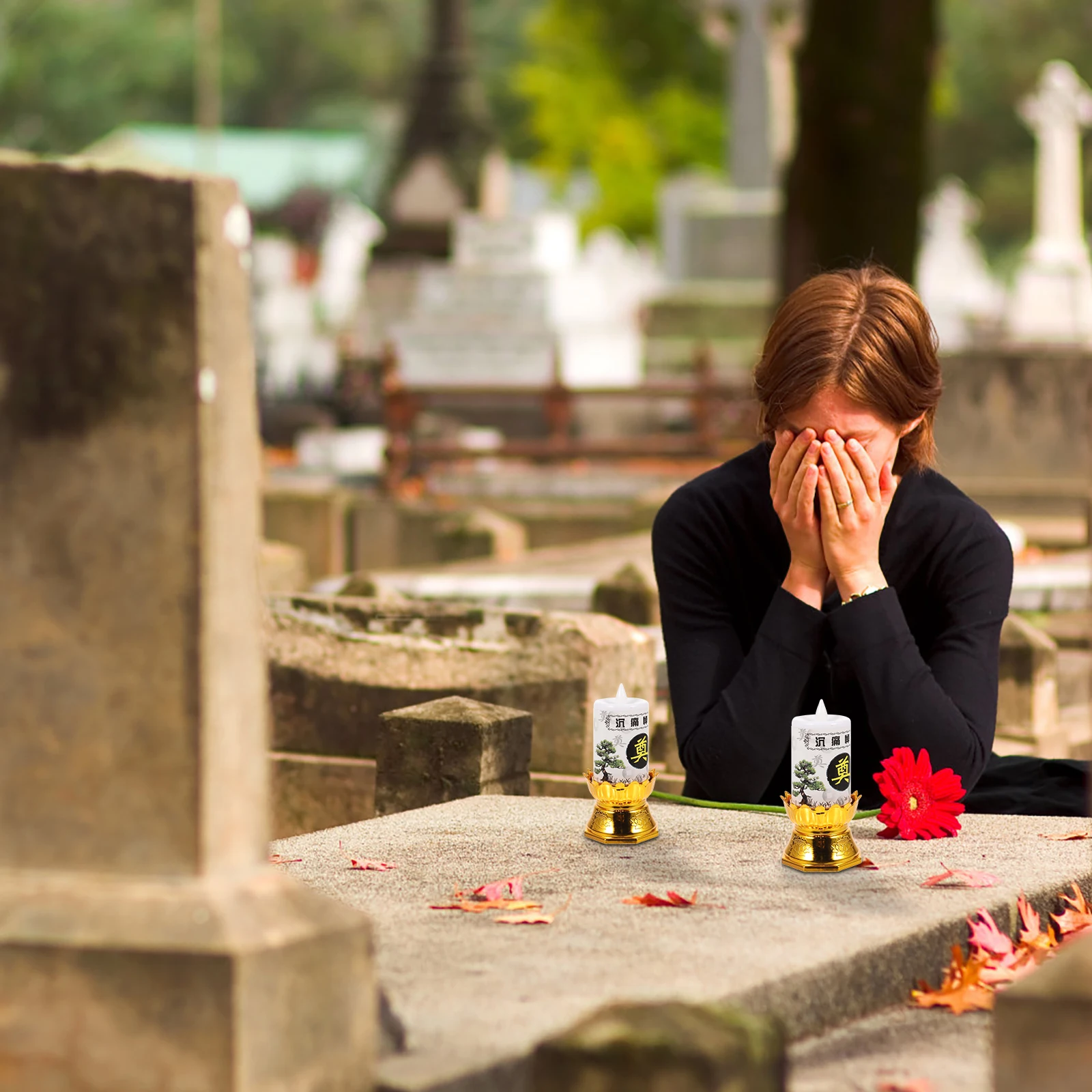 

2 шт. C похоронные мероприятия пластиковый алтарь Декор электрическая поддельная лампа C воск поддельная священная мировая атмосфера