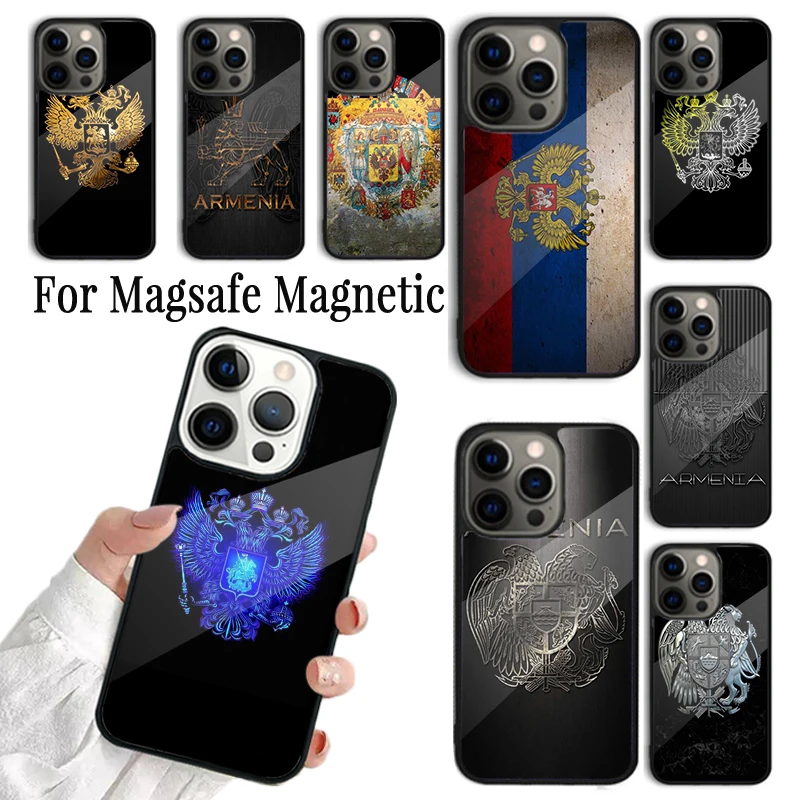 Coque Phone Case For iPhone 16 15 14 13 12 Mini 11 Pro Max Plus Magsafe Magnetic Wireless Charging Cover Russia Coat of Arms