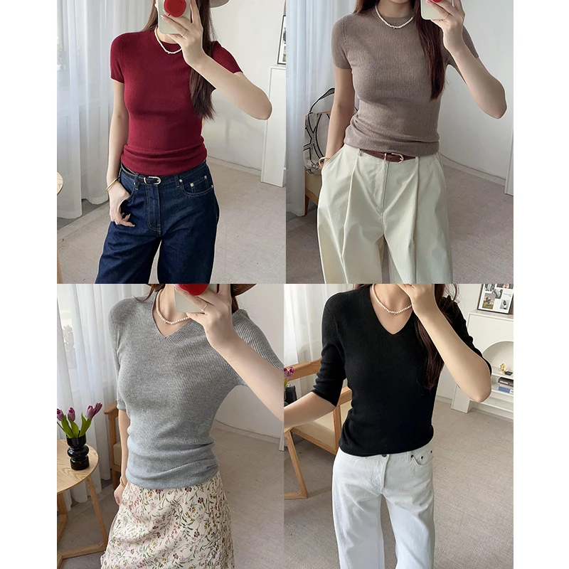 

Comfortable Camere Knitwear Women's Slim Fit V-ne round Ne Top Sl Summer Autumn Faion Commute Sle