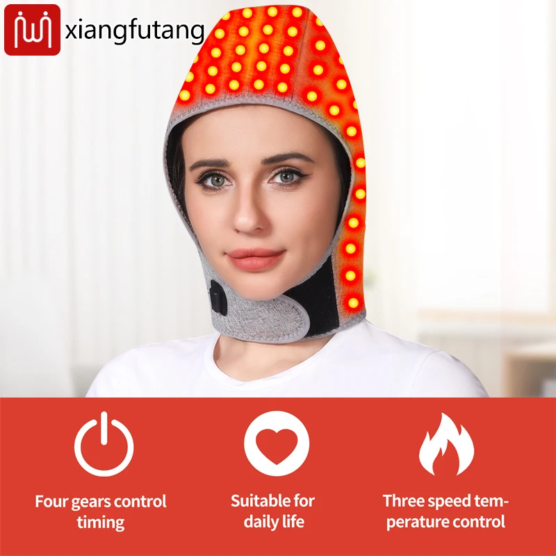 قبعة تسخين بالضوء الأحمر للرأس والرقبة - تخفيف آلام الرأس والعنق الرحم وتخفيف ضغط الرأس والاسترخاء في الرأس