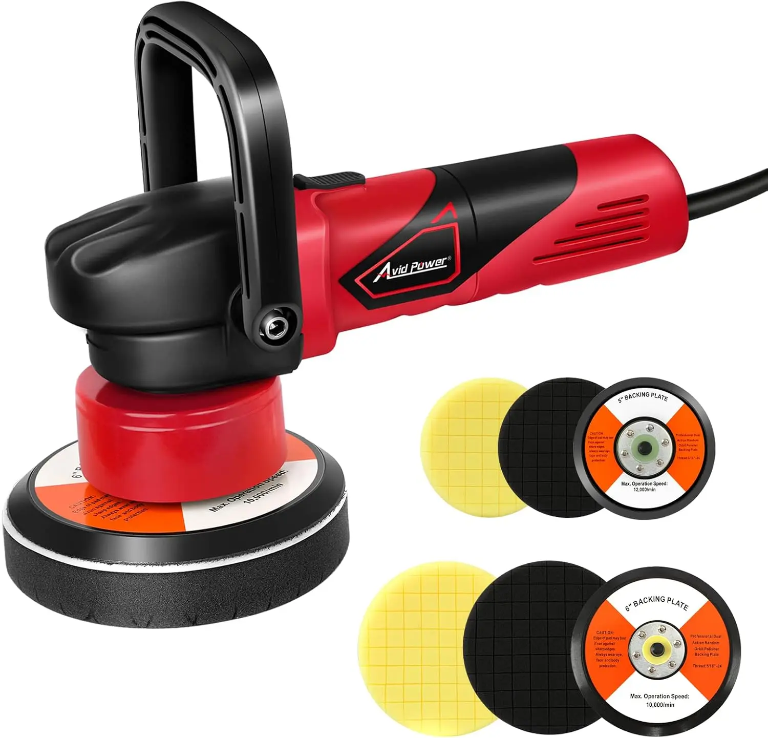 

5-inch/6-inch Dual Action Polisher with 6 Speeds, 4-Piece Pad Kit for Car Detailing
