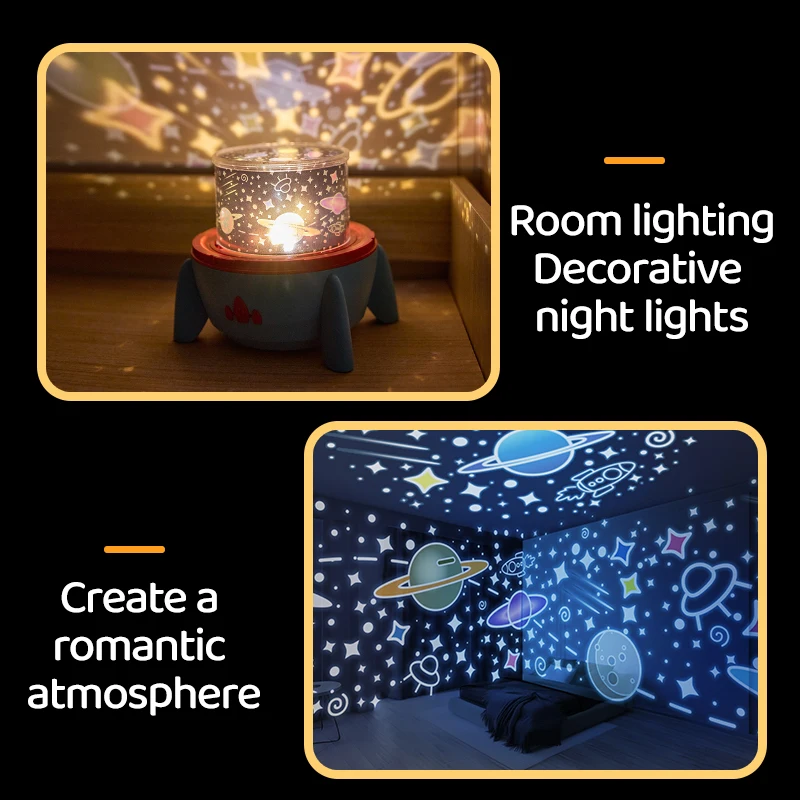 Petite lampe de projection de fusée projecteur de ciel étoilé haut-parleur Bluetooth USB chambre veilleuses étoile rotation lampe de décoration de chevet