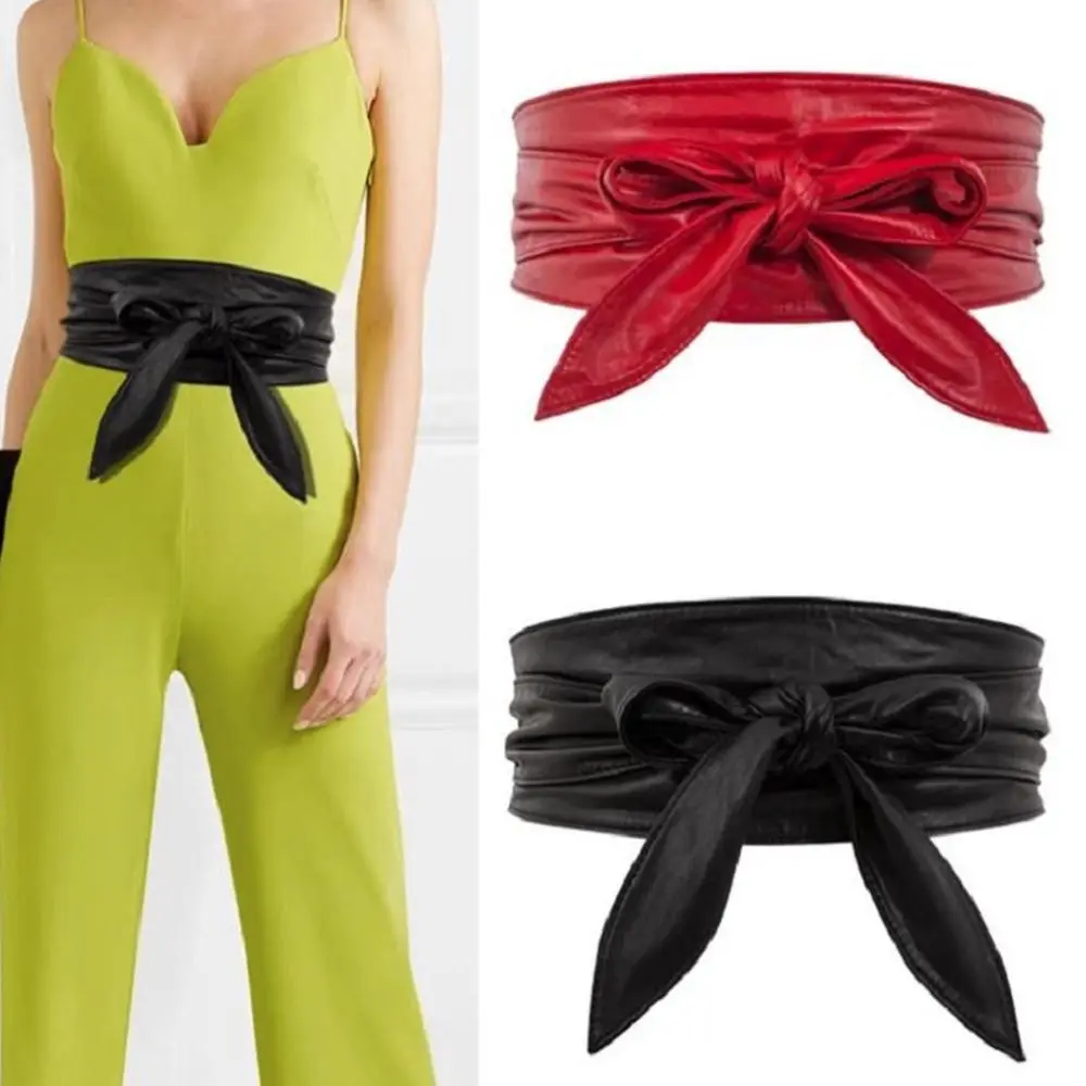 المرأة بسيطة التفاف Bowknot مشد حزام واسعة الخصر الفرقة Bowknot حزام جلد السيدات فستان Cummerbands