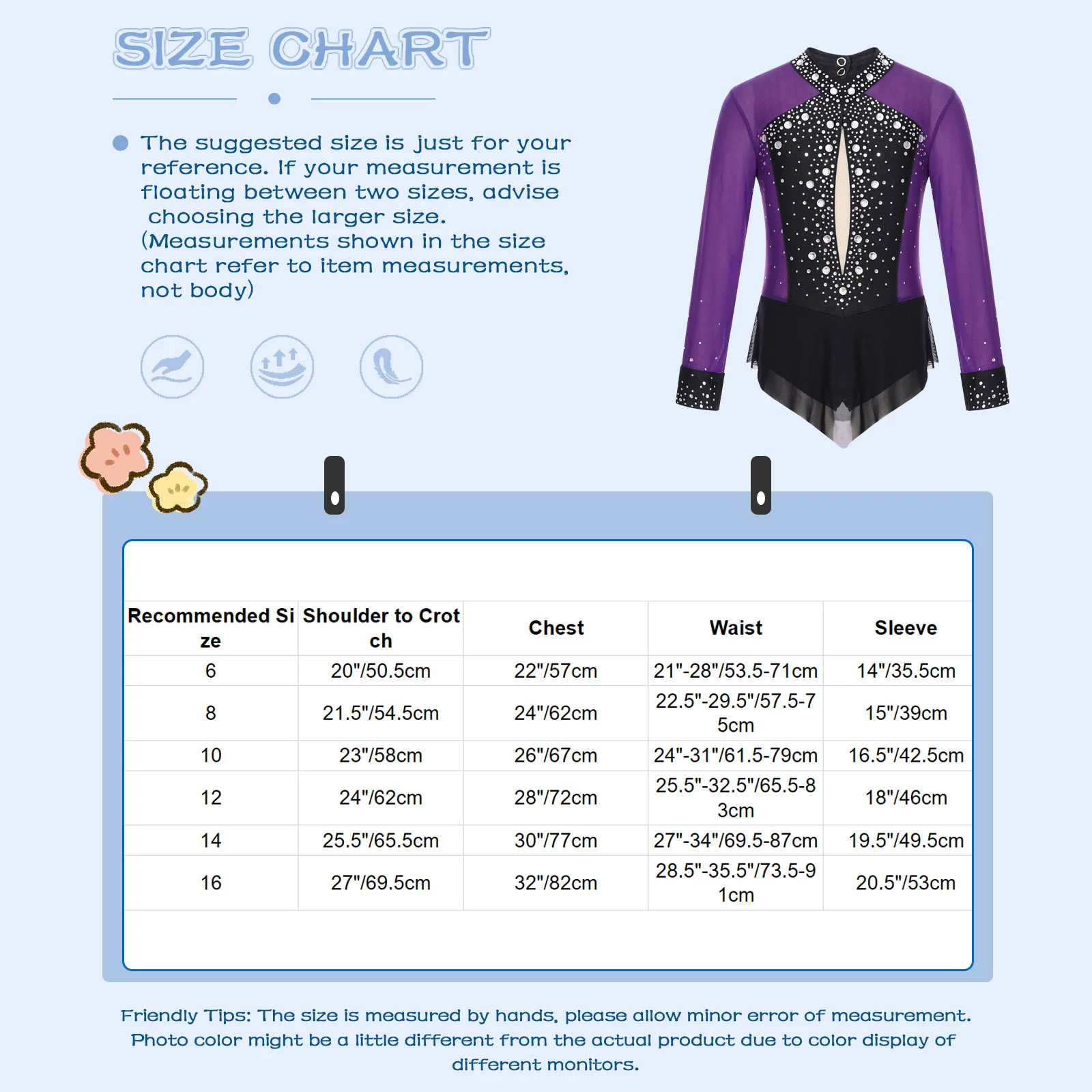 เด็กหญิงสเก็ตลีลาเครื่องแต่งกายบัลเล่ต์เต้นรําจังหวะยิมนาสติก Leotard แขนยาว Rhinestone SHEER ตาข่าย Bodysuit