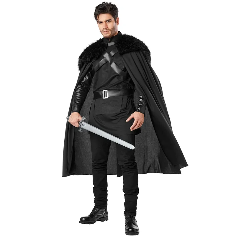 

Adult Men Northern Soldier Warrior Fighter Combatant Renaissance Knight Top Cloak Belt Set Halloween Cosplay Costumes Outfit