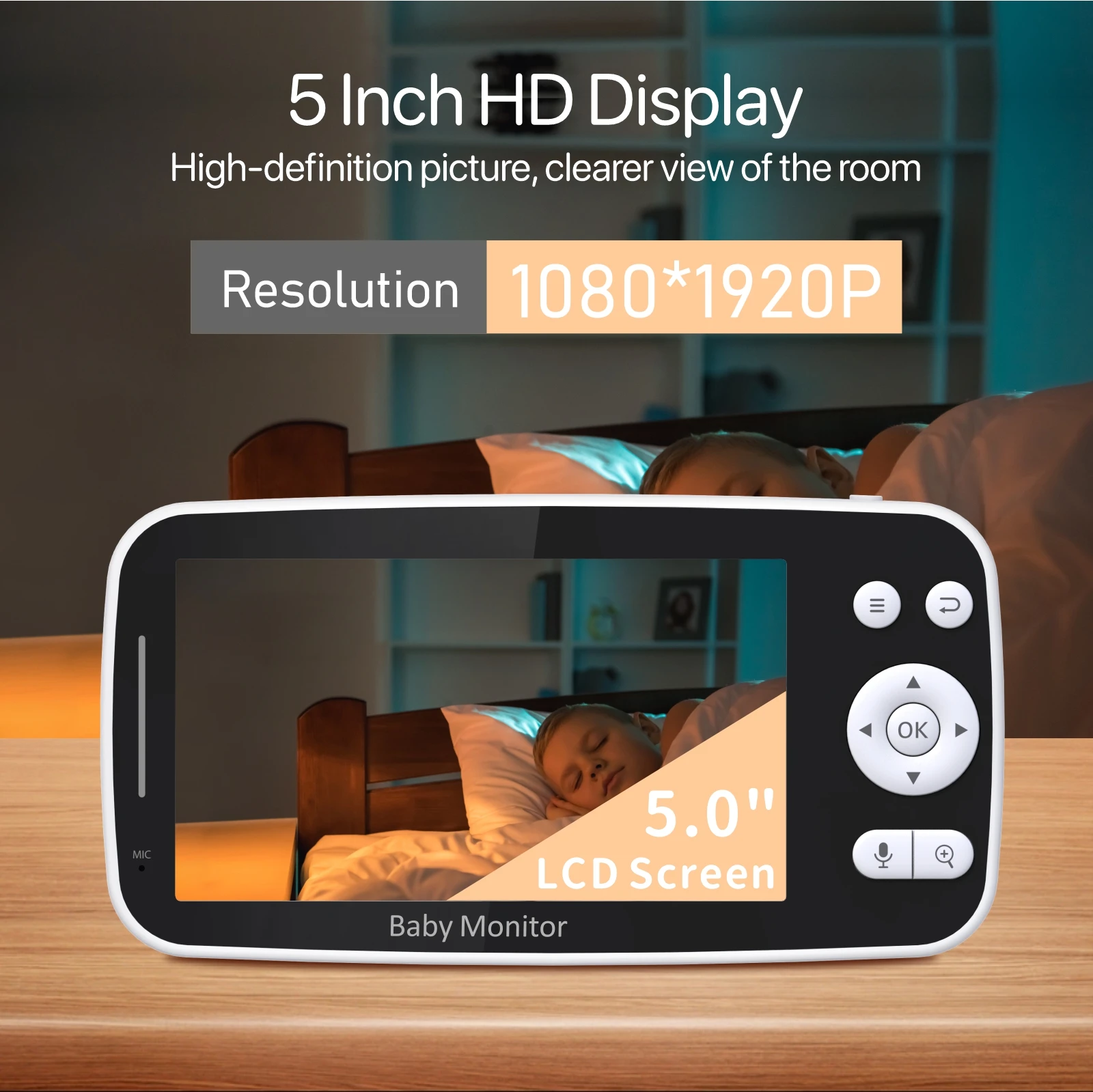 5.0 Inch Tuya Video Baby Monitor 4000mAh Battery Wireless 1080P Cam Two Way Audio Night Vision Babysitter Support Video Playback