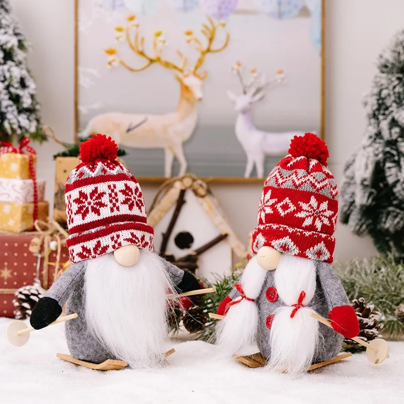 Gnomo natalizio in stile nordico, ornamento carino, bambola senza volto, palla di pelo, cappello lavorato a maglia, design con bambola a slitta nordica, nuova decorazione nana