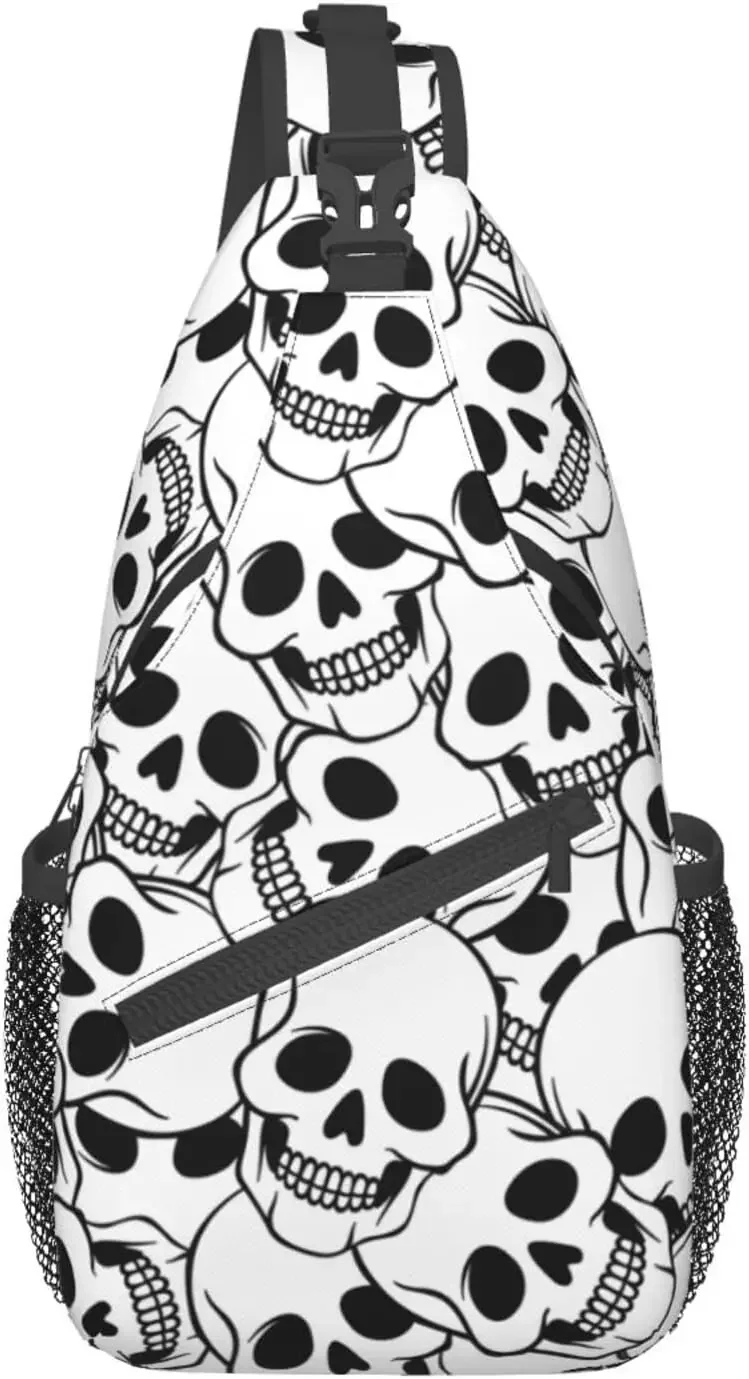 Skulls Purse Sling Backpack Crossbody Sling Bag Travel Hiking Daypacks Pattern Rope Chest Shoulder Daypack for Men Women