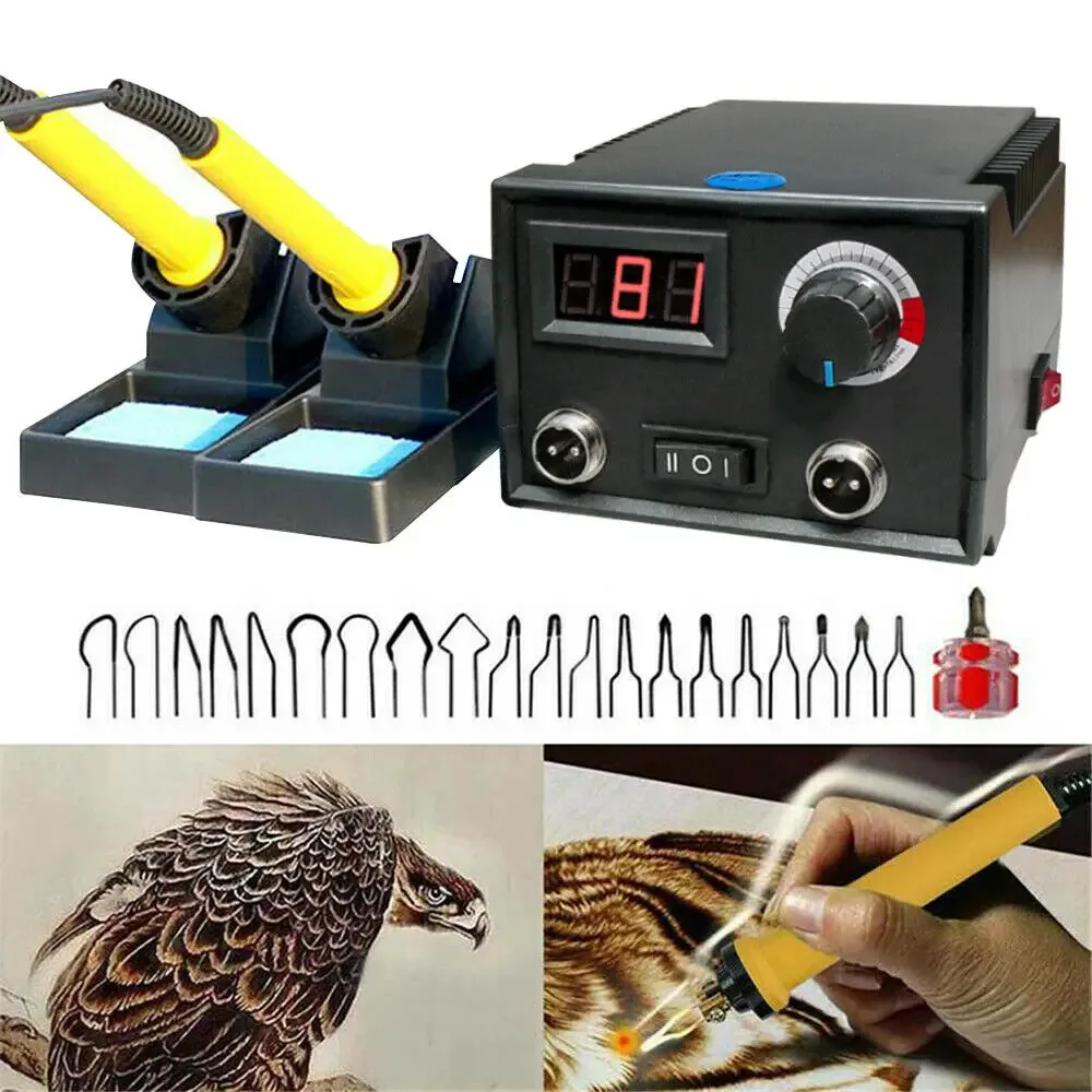Quemador de madera con temperatura ajustable, pantalla Digital, pirograbado, pluma Dual, máquina para quemar calabaza, Kit de herramientas para manualidades de madera, soldador