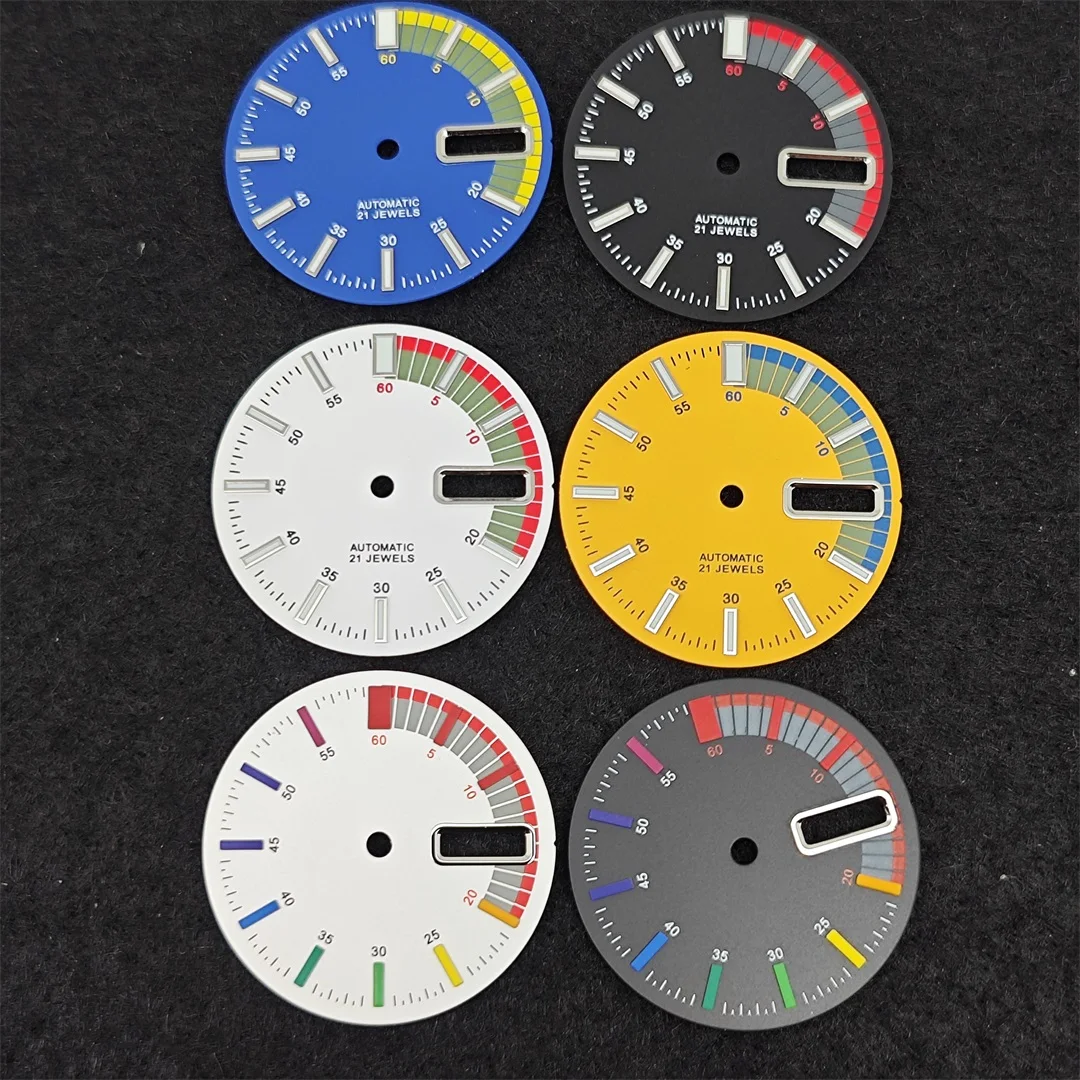 NH35 ساعة الطلب 28.5 مللي متر تاريخ مزدوج الأخضر مضيئة ساعة الوجه تعديل الغوص الهاتفي ل NH35/ 4R35 ساعة يد تعمل بالحركة استبدال أجزاء