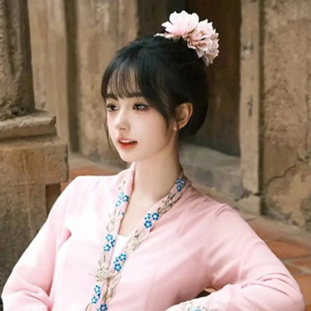 

Dai Nationality Style Rose Flower Hair Rope Hair Tie Yunnan Pearl Bracelet Headwear Ponytail Holder Elastic Hair Band Girls