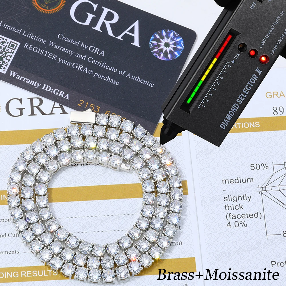 FLEXKING VVS1 Moissanite 3/4/5mm Fashion Tennis Necklace Iced Out Brass Bling Lab Diamond For Men Women Hip Hop Jewelry Gifts