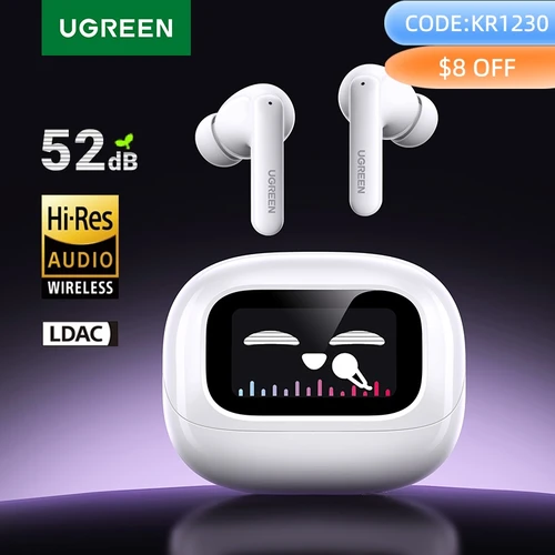 UGREEN LCD a todo Color pantalla inteligente inalámbrico TWS auriculares Bluetooth auriculares 52dB cancelación activa de ruido ANC auriculares internos